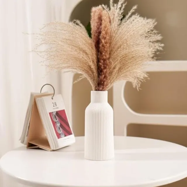 Nazik Living Keramische Vaas voor Pampasgras - 20 cm - Mat Wit - Modern Design - Decoratieve Bloemenvaas voor Woonkamer, Slaapkamer - Boho Stijl
