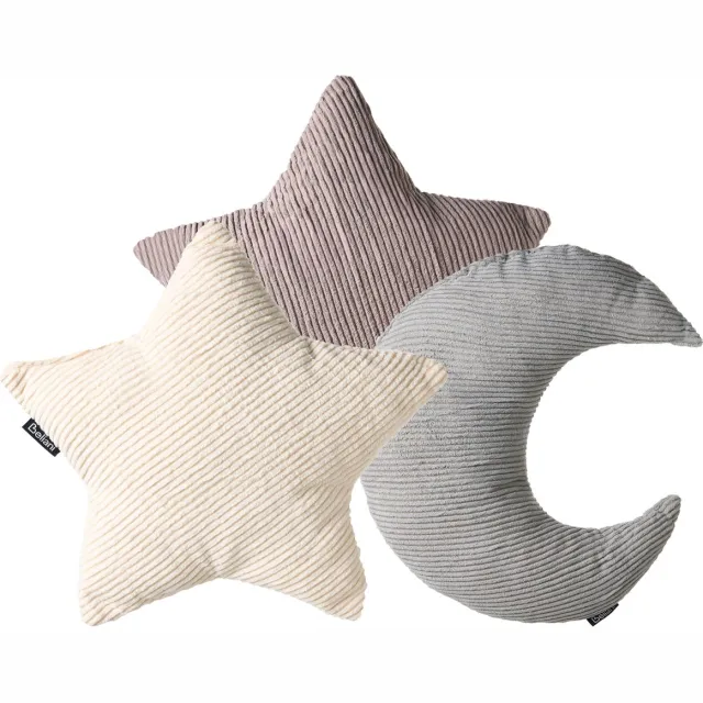 Beliani LUNA - Set van 3 sierkussens - Gebroken wit/Grijs/Taupe - Corduroy Meerkleurig