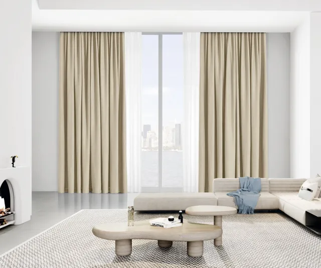 maroyathome VINCENT 100% Verduisterende Gordijnen - Kant-en-Klaar - Geschikt voor Haakjes - Beige - 300x250 cm - Luxe 100% Blackout Curtains - 1 Stuk