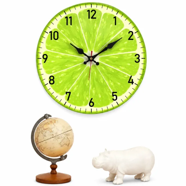 SWGOTA Ronde wandklok van acryl met limoenschijfmotief, diameter 30 cm, met cijfers en wijzers, voor keuken en eetkamer Groen