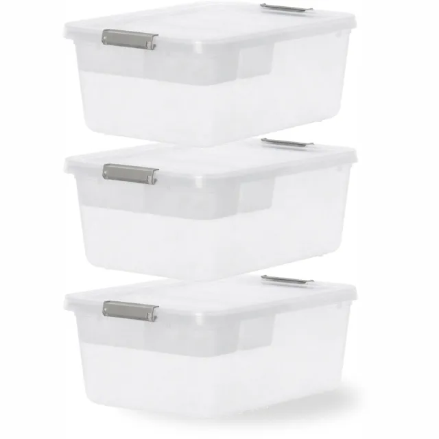 IRIS Storage Opbergbox met Clips en Inlegtray - 12.5L - Organiseerbaar - Kunststof -Transparant/Grijs - Set van 3