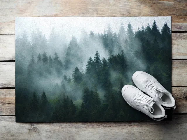 Coloray Deurmat voor binnen - Zwart Wasbare Deurmat - Mistbos Binnenmat - Antislip Onderkant Deurmat - Deurmat Met Print - 60x40 cm Zwart - Mistbos