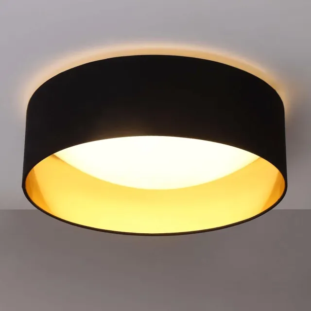 Lindby plafondlamp - 1licht - stof, kunststof, metaal - H: 14 cm - zwart, goud, wit - Inclusief lichtbron