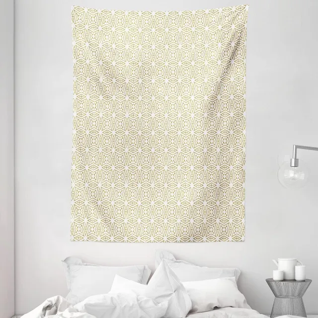ABAKUHAUS geometrisch wandtapijt, Girih-motiefpatroon, woonkamer slaapkamer wanddoek zijdezacht satijn wandtapijt, 150 x 200 cm, aardgeel en wit Aarde Geel en Wit