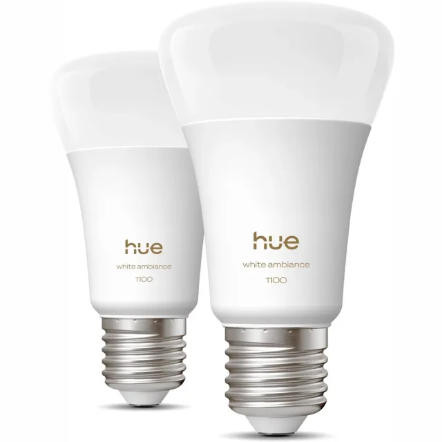 Philips Hue LED lamp - lichtsterkte 1100 Lumen - E27 fitting - bevat 2 lampen - aanpasbaar wit en gekleurd licht - standaard lampvorm - slimme verlichting