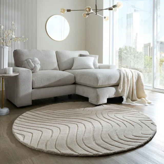 flycarpets Rond Wollen Vloerkleed Mesmerize - Abstract - Naturel / Beige Ø