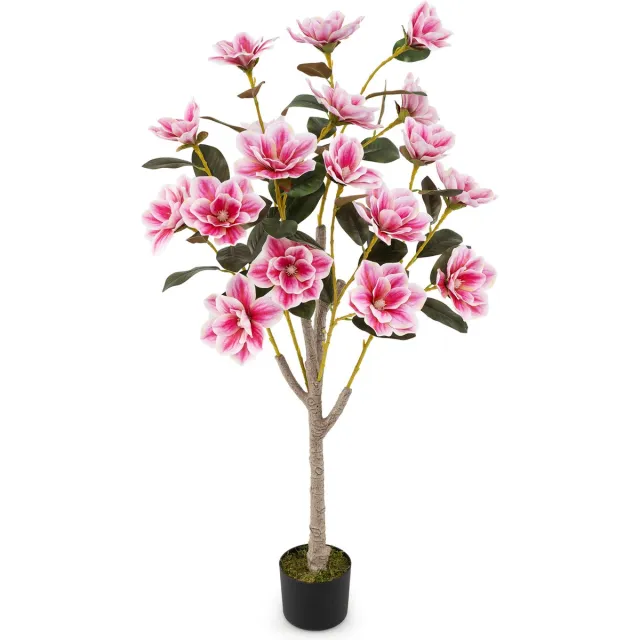 Costway Kunstboom met bloemen, 90 cm, kunstplant in pot, cameliaplant met meervertakte stammen en realistisch mos, kunstbloem voor thuis en op kantoor, roze
