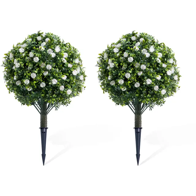 Triumpunpre Set van 2 Kunstplanten met Witte Bloemen 60 cm, Realistische Nep Planten met Grondpen