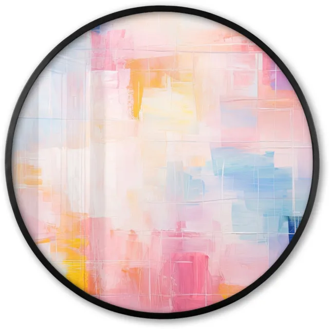 FrameYourWall Poster in lijst Rond - Fotolijst 80x80 cm - Posters - Aquarel - Pastel - Abstract - Kunst - Ronde posterlijst zwart - Decoratie - Wanddecoratie woonkamer - Muurdecoratie slaapkamer Abstracte kunst