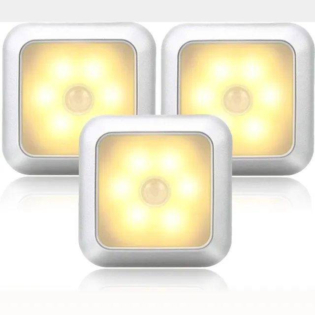 longziming LED Nachtlampjes Set - Bewegingssensor - 3 Stuks – Bewegings- en Lichtsensor - Warm Wit - Voor Kast, Plank en Trap - Gemakkelijk te Installeren warm licht