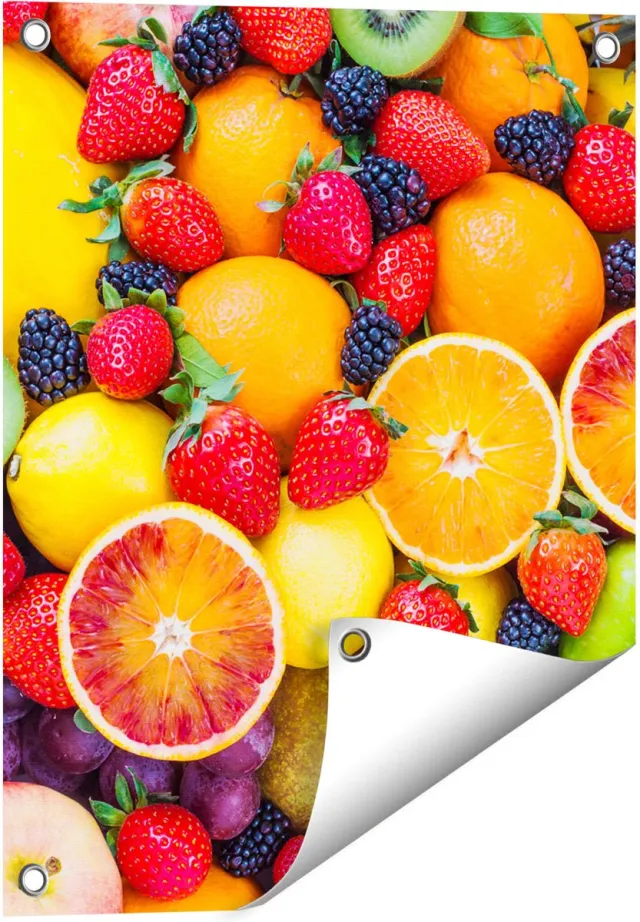 Gards Tuinposter Kleurrijke Fruit Achtergrond - 40x50 cm - Tuindoek - Tuindecoratie - Wanddecoratie buiten - Tuinschilderij Multikleur