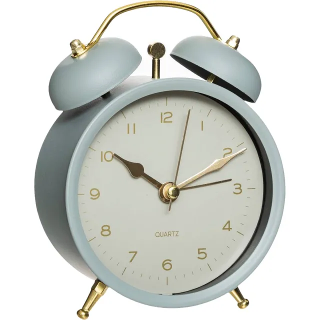 Atmosphera tafelklok Gaston - grijsblauw - dia 10 cm - metaal/glas - rond - klassiek/chic wekker Lichtblauw