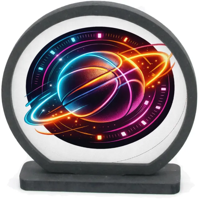 Mr Cadeautjes Houten fotolijst rond met MDF inleg - design Neon sportenergie met een dynamisch object in het midden | cadeau Wit