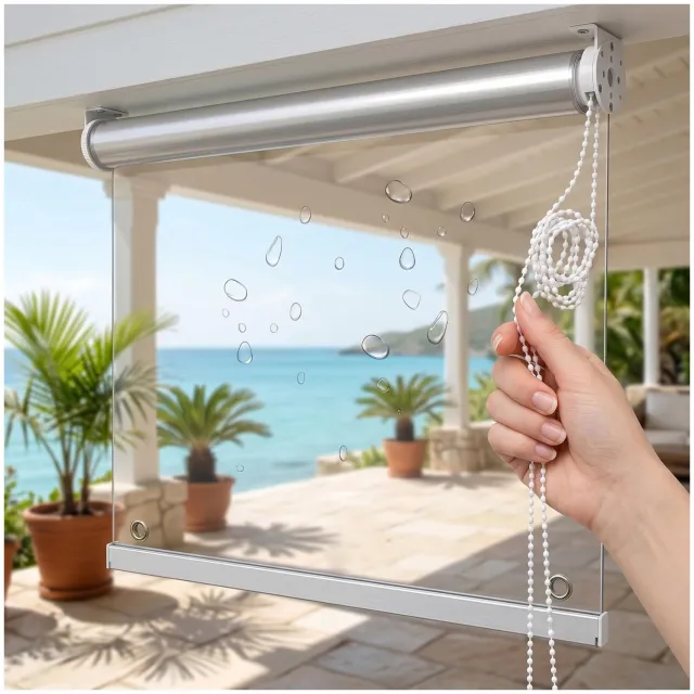 Famanu Transparante PVC rolgordijnen voor buiten, waterdicht en scheurvast, ideaal voor terrassen en pergola's, maat 170 x 180 cm, bieden bescherming tegen wind en regen