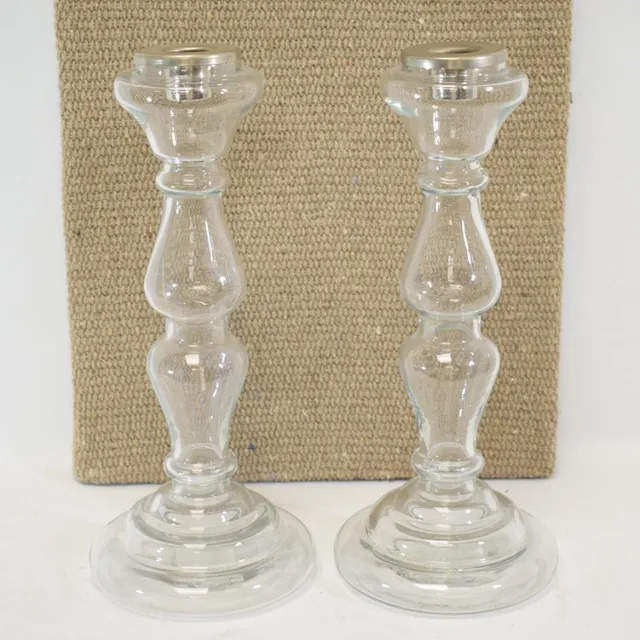 ZoeZo Design 2 stuks - vulbare kandelaar - Helder glas - kandelaar - H 27 x Ø 12 cm - te vullen met zand - kraaltjes - schelpjes - te vullen kandelaar - dinerkaars