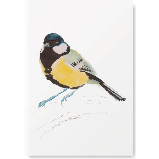 Natuurlijk Angelart Kunst Poster - Vogels - Koolmees - A3 Formaat - Kunstprint van Natuurlijk Angelart geel