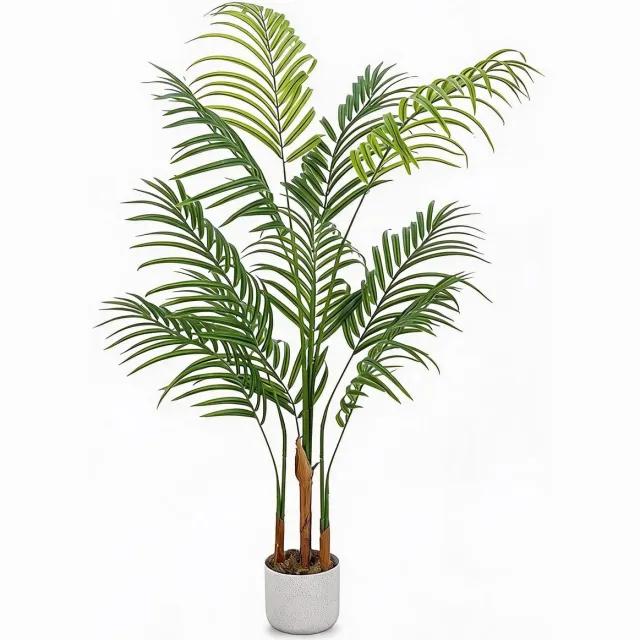 Danky Kunst Areca Palm - 120cm, premium PEVA, volledig vormbaar gebladerte inclusief luxe witte pot groen