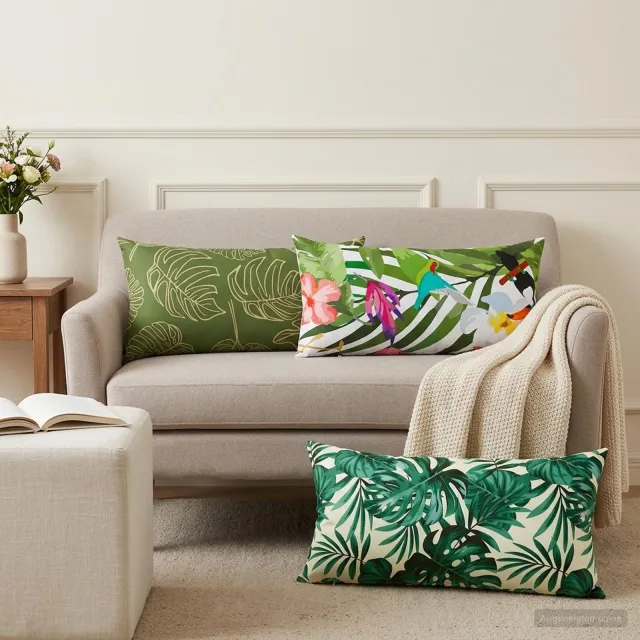 vidaXL Plaid kussen 6 st HEERLEN Bladontwerp 40 x 80 cm Polyester Groen