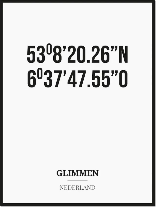 Studio216 Poster/kaart GLIMMEN met coördinaten zwart, wit