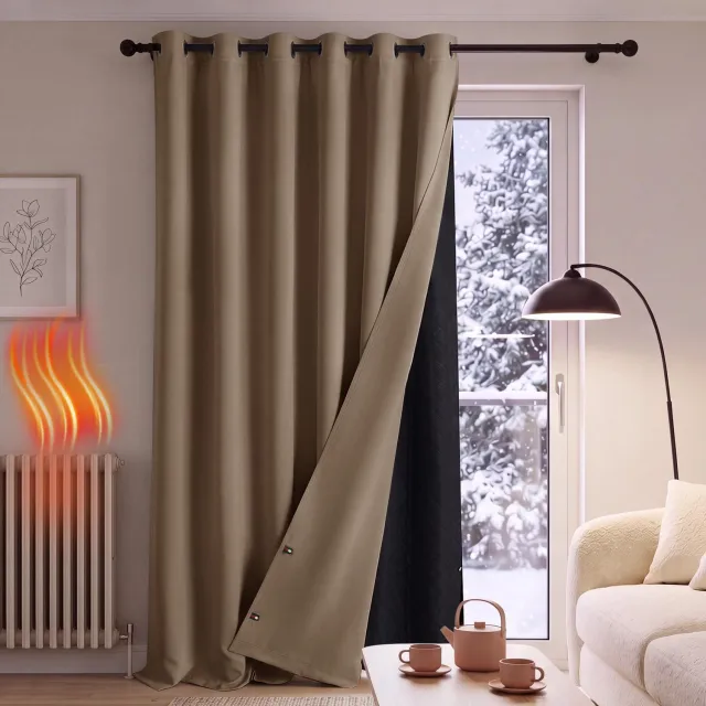 Famanu Verduisterend gordijn met uitneembare voering, 1 paneel, 200 x 240 cm, ideaal als deurgordijn voor warmte-isolatie en het minimaliseren van warmteverlies in moderne interieurs wit
