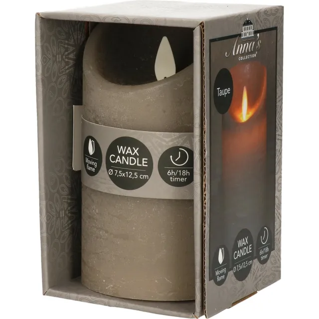 Anna's Collection Led kaars/stompkaars - 3x - taupe - H12,5 x D7,5 cm - wax - bewegende vlam