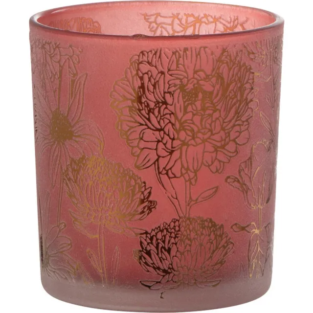 J-Line windlicht Bloemen - glas - rood/goud - small Goud - Rood