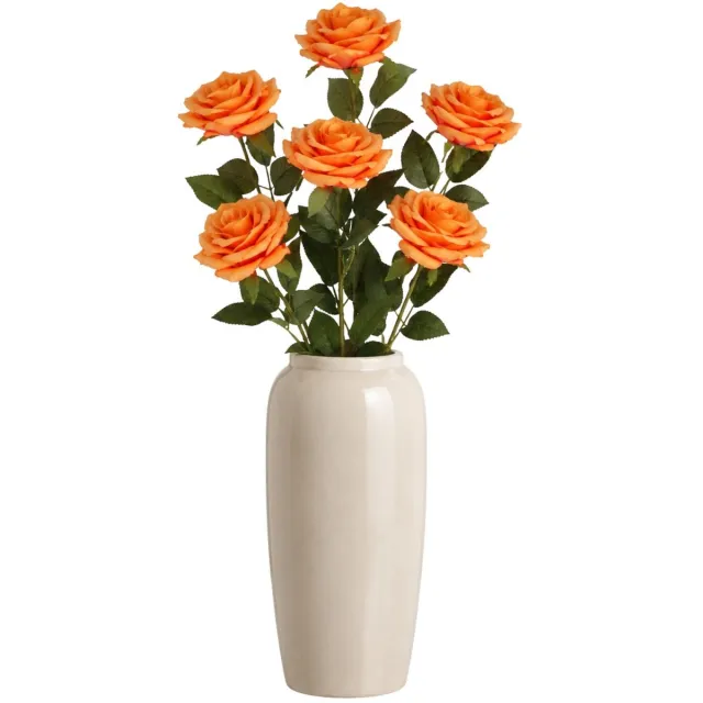 Bellatio Design Kunstbloem Roos Dijon - 6x - 64 cm - perzik oranje - zijde kunstbloemen - Boeket - stelen - rozen