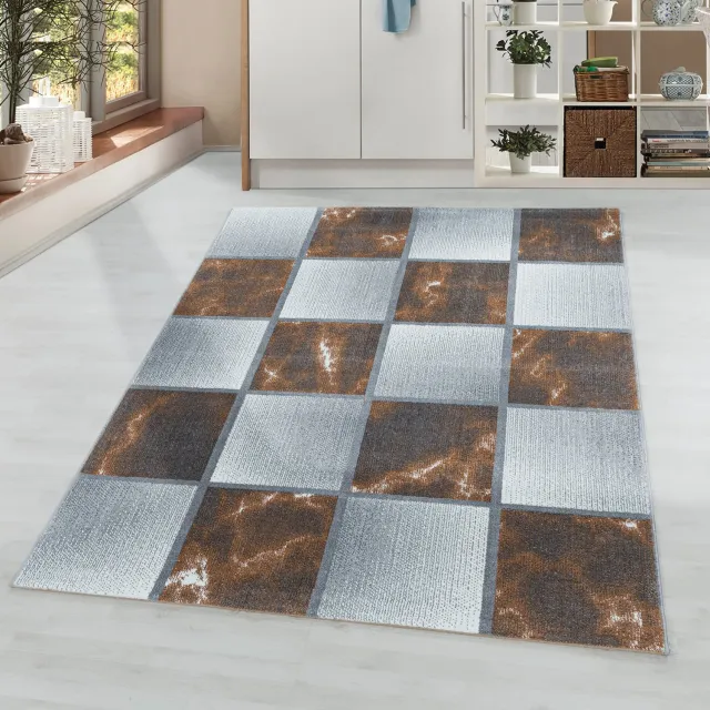 Adana Carpets Laagpolig vloerkleed met ruitpatroon, koperkleur, geschikt voor de woonkamer, met jute achterkant, afmeting: 140 x 200 cm Grijs,Bruin