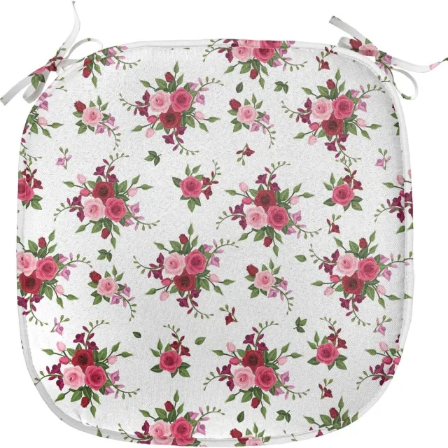 ABAKUHAUS bloemenbekleding voor eetkamerstoelen, bruidsboeketten rozen, decoratief waterdicht kussen met bandjes voor keukenzitplaatsen, 40 cm x 40 cm, groen roze robijn Groenroze Robijn
