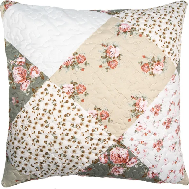 Clayre & Eef Kussenhoes 50x50 cm Groen Beige Polyester Bloemen