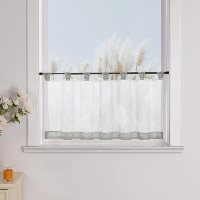 Ibenzoa Stijlvolle Grijze Vitrage met Lussen voor Keuken of Eetkamer, 30 x 120 cm grijs