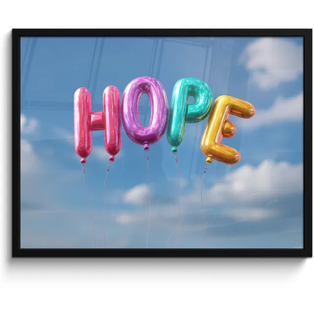 FrameYourWall Poster in lijst - Fotolijst 70x50 cm - Posters - Ballonen - Lucht - Hope - Posterlijst zwart - Decoratie - Wanddecoratie woonkamer - Muurdecoratie slaapkamer Ballonen - Hope