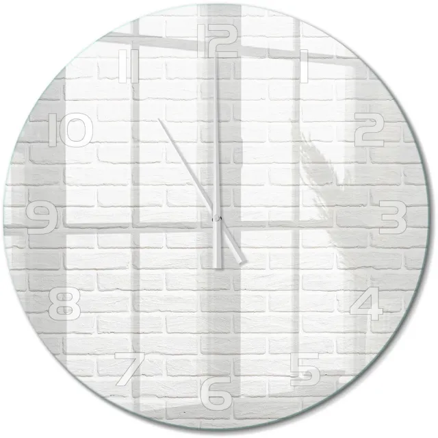TULUP Wandklok - Bakstenen muur Wandklok Glas Decoratie - fi60 cm - Wit Gekleurde Glazen Klok - Witte handen - Ronde Klok - Klok Glas Met Opdruk - Moderne Wandklok Glas