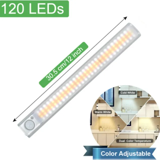 TLVX LED lamp beweging sensor | Kast | Trap | Garage | Schuur | Keuken | Draadloos | Accu lamp | Sensor lamp | USB Oplaadbaar | Dimbaar | Light Motion Sensor | 30CM | 120 leds | Nacht Lamp | Warm White | Cold White | Magnetisch | Kast verlichting warm wit - koud wit