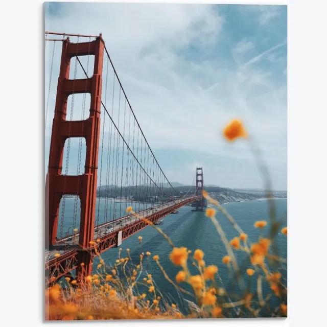 KuijsFotoprint Acrylglas - Golden Gate Bridge in Californië - 30x40cm Foto op Acrylglas (Met Ophangsysteem) Blauw