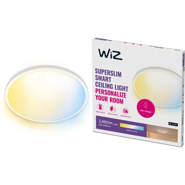 WiZ Plafondlamp SuperSlim - Diameter: 43 cm - Warm- tot Koelwit Licht - Slimme LED Verlichting - Geïntegreerde LED - 22W - Wit - Wi-Fi