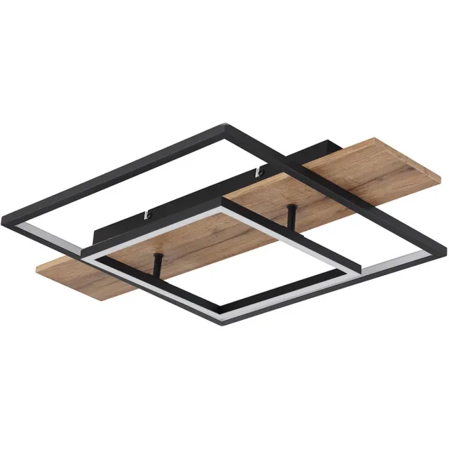 Globo Plafondlamp eetkamer memoryfunctie 3 niveaus houtlook LED met houtlook, aluminium metaal zwart, 1x LED 24W 1100Lm warm wit, LxBxH 60x40x10 cm Bruin