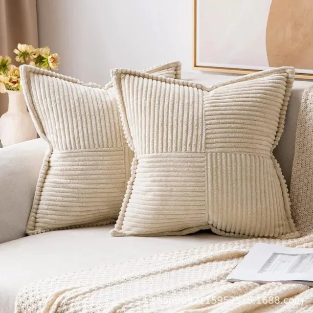 WiseGoods Premium Kussensloop 45x45CM Beige – Gestreepte Sierkussenhoes - Superzacht Voor Bank / Stoel & Slaapkamer - Hoes Kussen