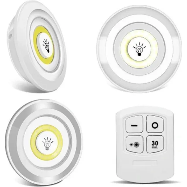 MOS LED Lampen - 3 Stuks draadloze wandlampen - op afstandsbediening– Kastverlichting – Draadloze Trapverlichting – ledspot – Dimbaar - timerfunctie - wit led licht