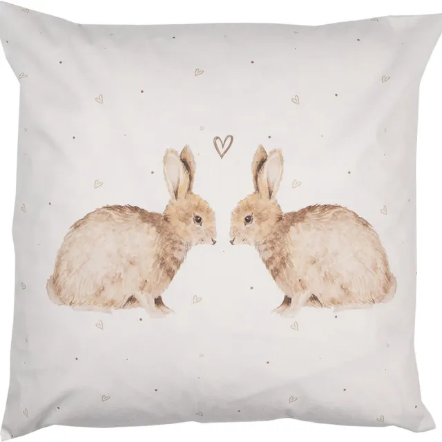 Clayre & Eef Kussenhoes 45x45 cm Wit Polyester Konijnen