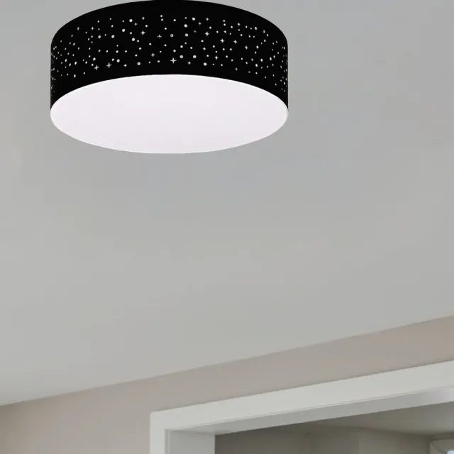 Trango 3136L LED Plafondlamp met 38cm Ø Starry Sky stoffen kap in *ZWART* rond incl. 2x E27 LED lamp 3000K warm wit voor woonkamer - slaapkamer- gang - logeerkamer - kantoor plafondlamp - slaapkamer lamp - kantoorlamp