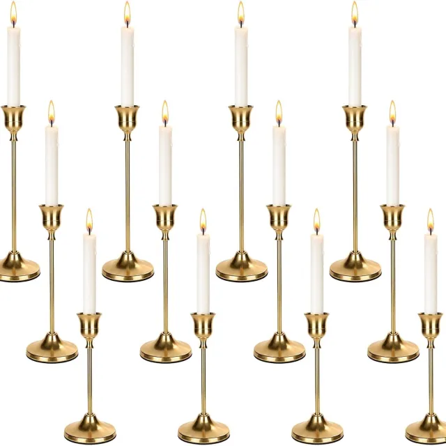 KZQ 12 Stuks Gouden kaarsenhouder – 3 maten – Metalen kaarsenhouder voor stompkaarsen