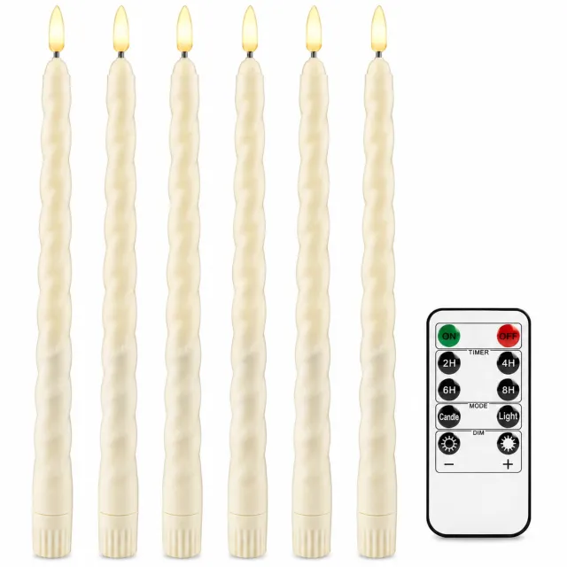 SWGOTA led kaarsen, 6 stuks in doos, spiraalvormige staafkaarsen met afstandsbediening voor bruilofts- en kerstdecoratie Ivoorwit
