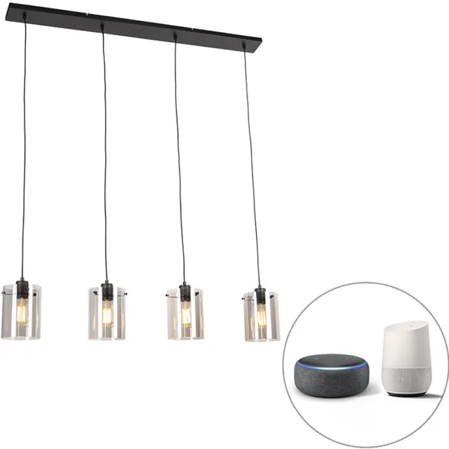 QAZQA dome - Design LED Smart Hanglamp eettafel incl. wifi voor boven de eettafel | in eetkamer - 4 lichts - L 120 cm - Zwart - Woonkamer | Slaapkamer | Keuken Zwart Smart LED