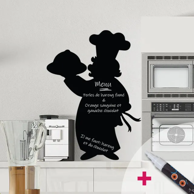 Ambiance Sticker Schoolbordsticker - uitwisbare zelfklevende muurstickers - CHEF + WITTE VLOEIBARE KRIJT - 35x25cm Multi color