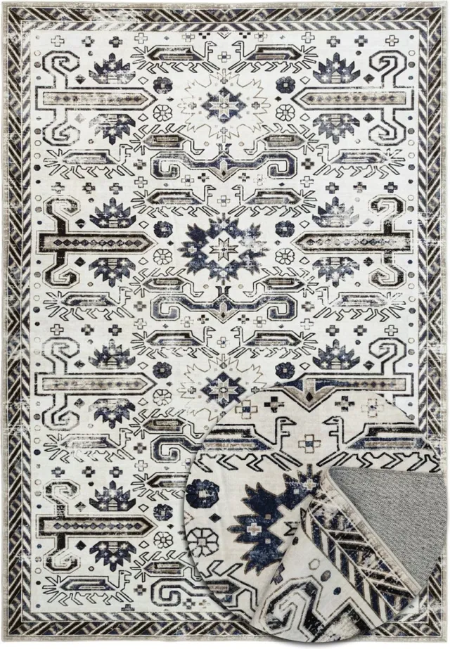 TESSO LIVING Vintage Oosters Tapijt - Zacht - Machinewasbaar Vloerkleed - Antislip - Premium Polyester Vezels - Wit - 120cm x 160cm