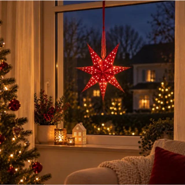 Xmas Lights - decoratieve velours led kerstster-Rood
