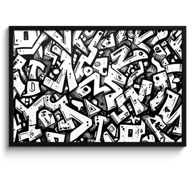 FrameYourWall Poster in lijst - Fotolijst 90x60 cm - Posters - Vormen - Letters - Graffiti - Zwart - Posterlijst zwart - Decoratie - Wanddecoratie woonkamer - Muurdecoratie slaapkamer