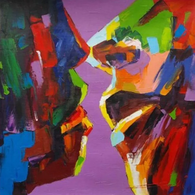 Allernieuwste Canvas Schilderij Minnaar Kus Abstract - Moderne HD Reproductie - Poster - 50 x 50 cm - Kleur Multicolor