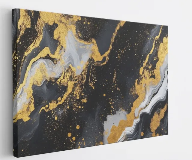 Saammp Canvas Schilderij - Vloeibaar - Zwart - Abstract kunstwerk - 100x75 - Foto op canvas - Wanddecoratie - Muurdecoratie Woonkamer - Slaapkamer decoratie - Canvas Print Multicolor